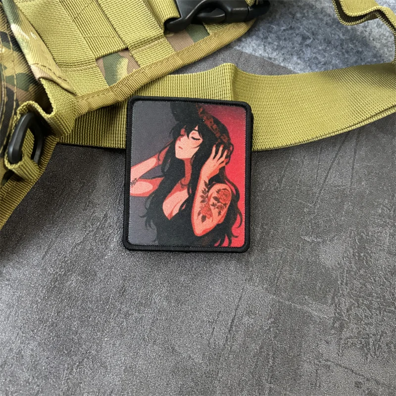 Parche para brazalete con estampado de Chica de Anime para ropa, parche con gancho, insignia de moral táctica, mochila