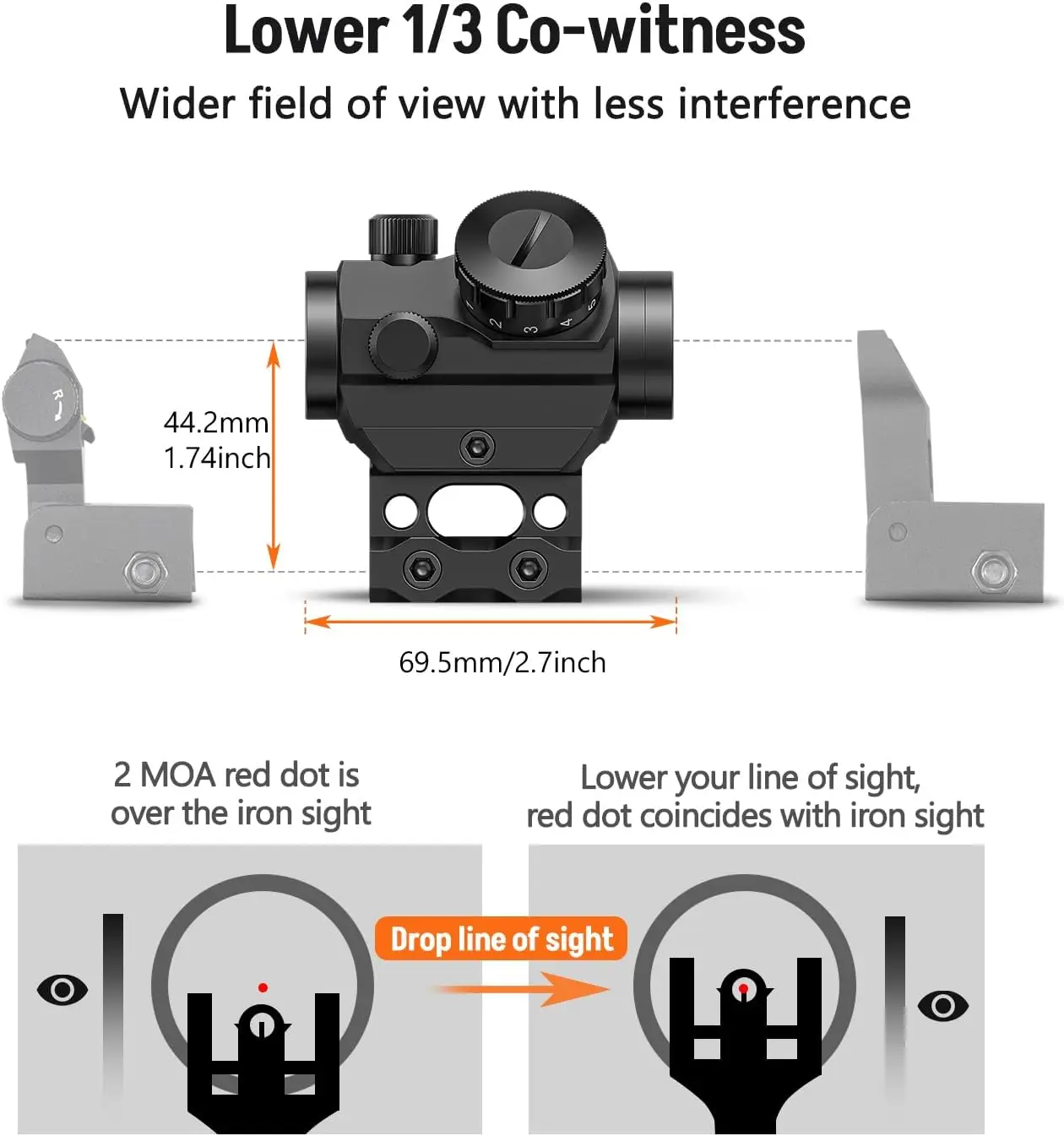 Mira telescópica para Rifle táctico con punto rojo de 1x22mm, óptica de punto rojo, mira réflex para Rifle para riel Picatinny de 20mm con soporte elevador de 1 pulgada - imagen 5