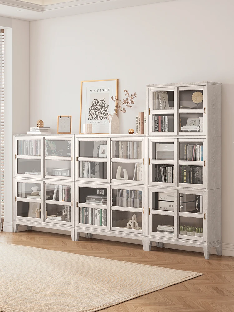 Estantería americana de madera maciza con puerta de vidrio, vitrina a prueba de polvo, puerta corredera, combinación de armario de almacenamiento para sala de estar - imagen 4