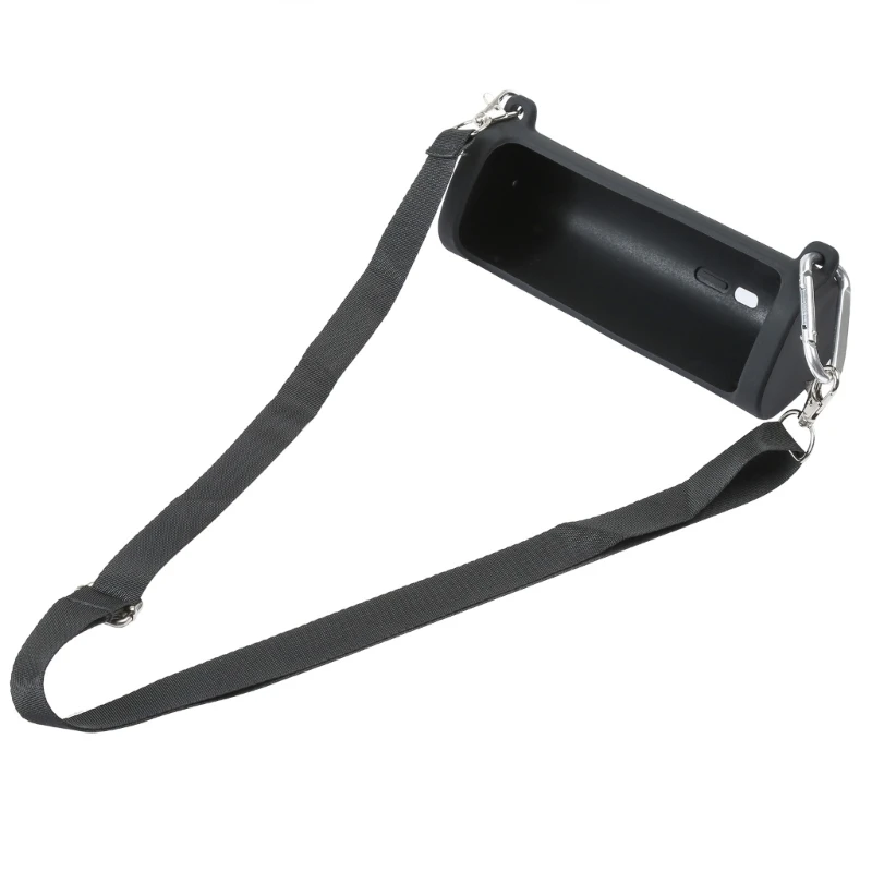 Un teléfono celular negro está conectado a una correa