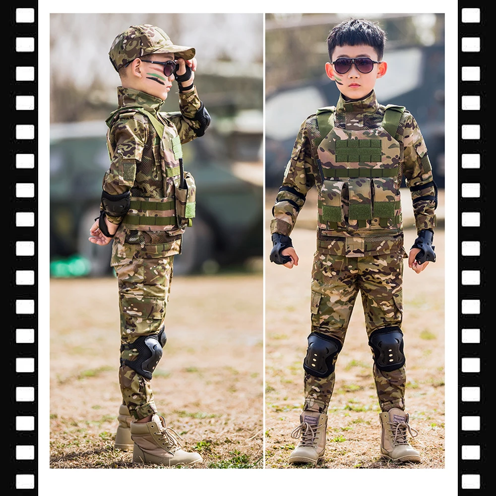 Conjunto de uniforme de entrenamiento militar para niños al aire libre, pantalones superiores de camuflaje de fuerzas especiales para niños y niñas, traje de combate para acampar - imagen 2