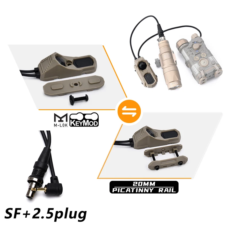 WADSN linterna táctica con interruptor de presión para rail Picatinny