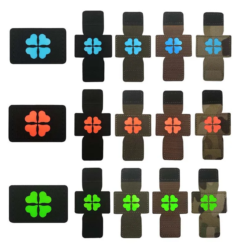 Clover de cuatro hojas, parche luminoso con emblema de trébol de la suerte, gancho y bucle compatibles con MOLLE, insignia de mochila de equipo táctico que brilla en la oscuridad - imagen 3