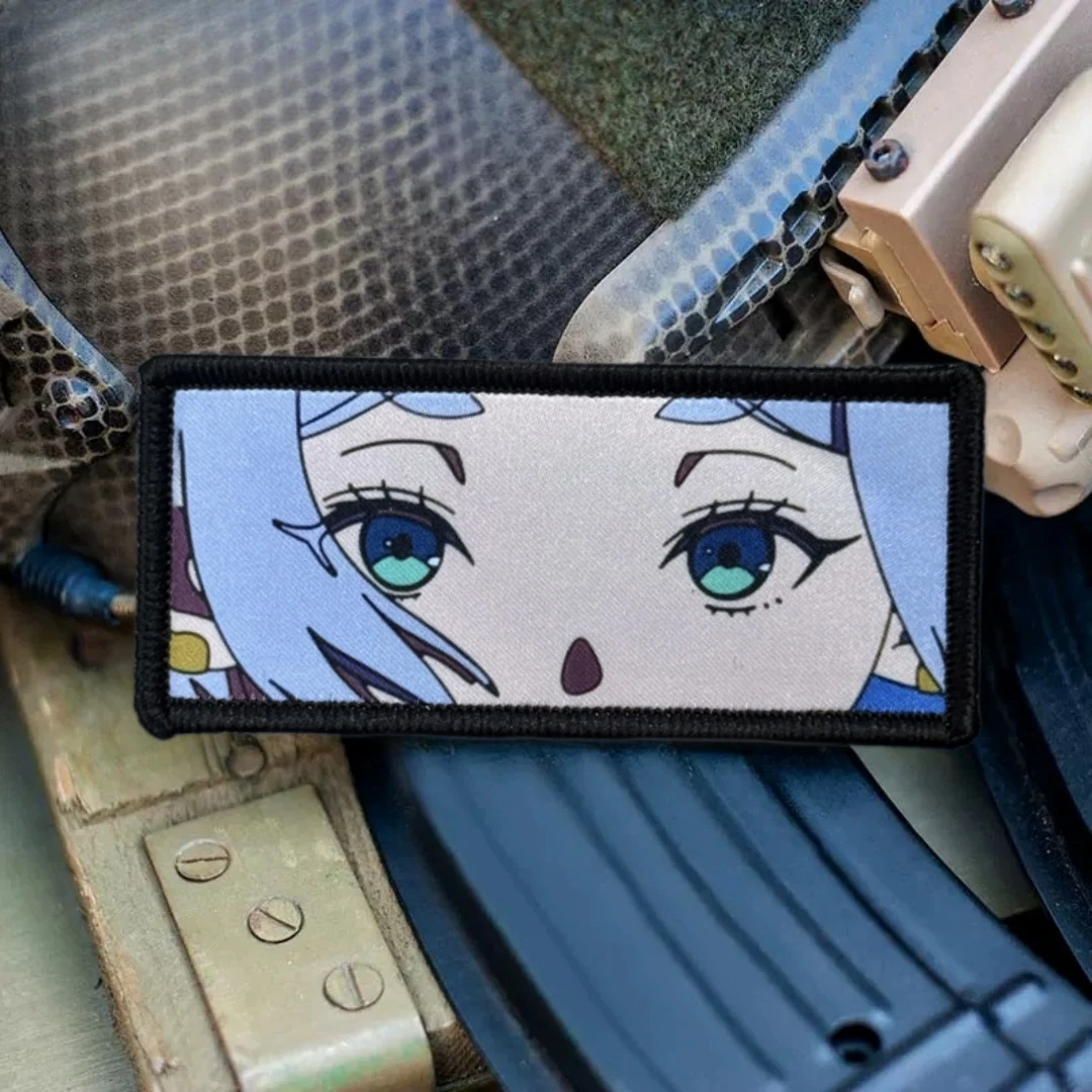 Parche táctico de moral de ojos de chica de Anime, brazalete del ejército militar, parches de gancho y bucle impresos de dibujos animados para ropa, pegatina para mochila - imagen 4
