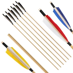 6/12 Uds flechas de madera 80cm entrenamiento de tiro con arco principiantes 8mm eje 5 "plumas de pavo adolescentes jóvenes estudiantes enseñanza práctica de objetivo