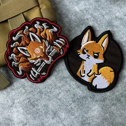 KURAMA con espada parche bordado táctico parches morales de zorro mochila engranaje gancho y bucle brazalete insignia de moral militar pegatinas