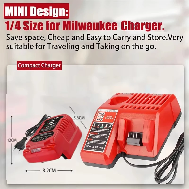 Mini cargador compacto de batería de iones de litio portátil de 100V-240V para reemplazo de batería de litio Milwaukee de 18V para cargador de batería M18 de 18V - imagen 4