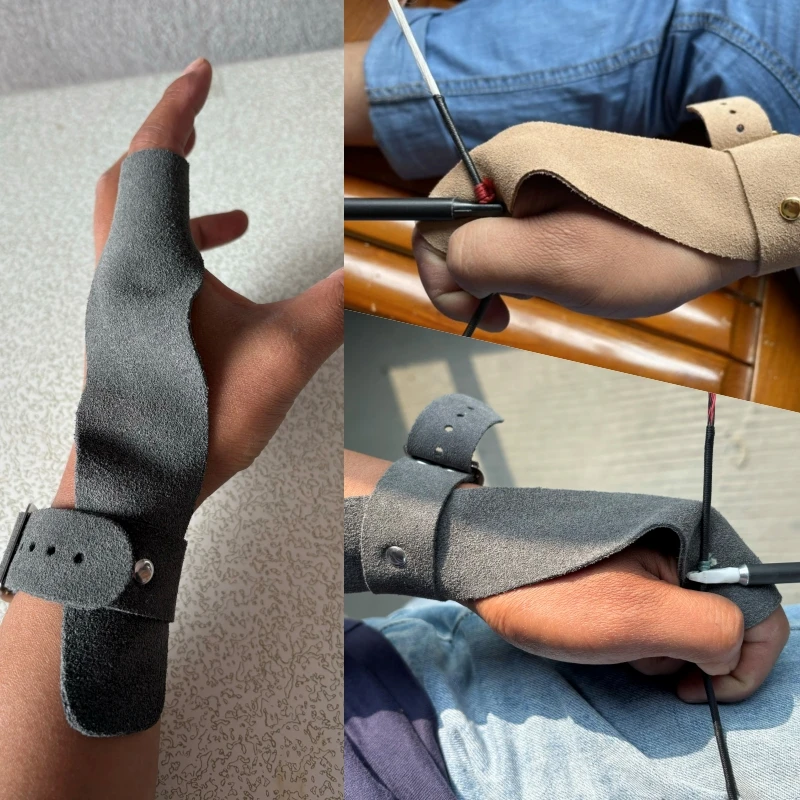 Pestaña de dedo de piel de vaca de grano dividido de gamuza, protección tradicional para los dedos del arco para dibujar la cuerda, equipo protector de tiro con arco