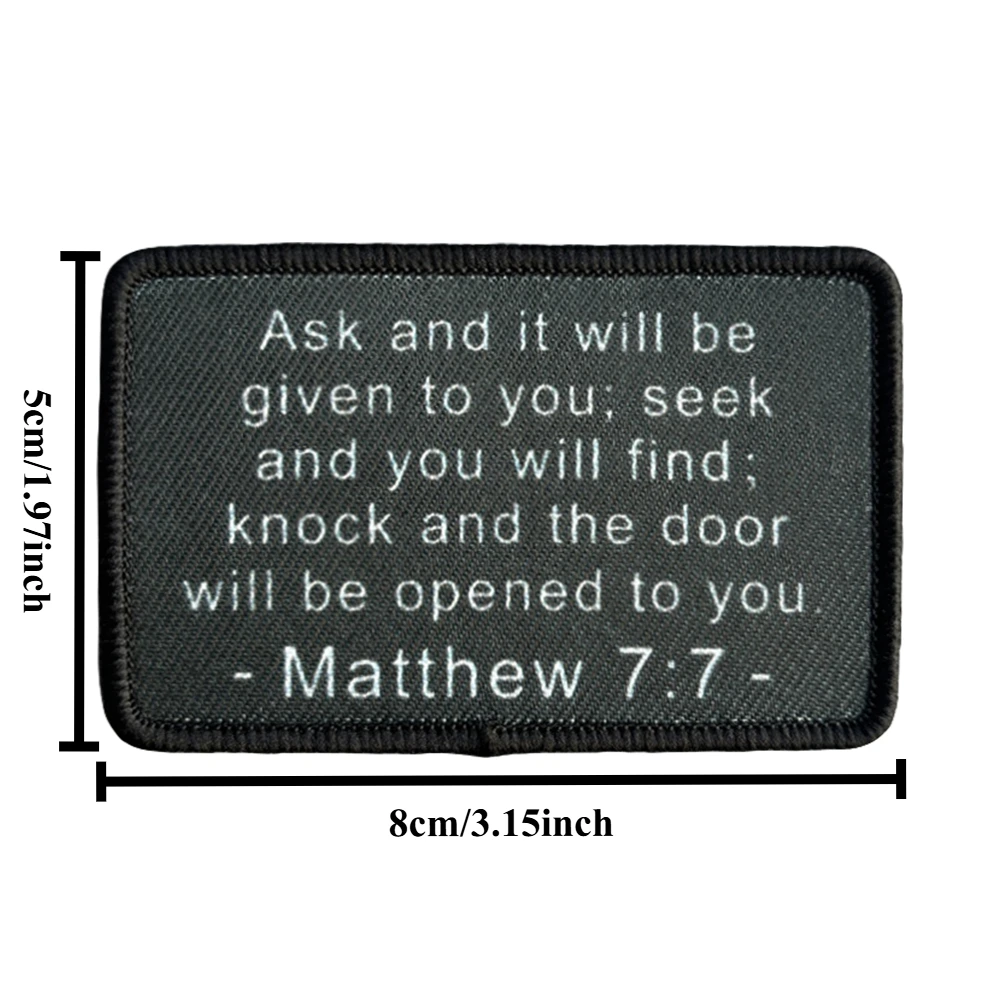 Matthew 7:7 versículo de la Biblia parche táctico parches de bucle de gancho equipo de moral militar mochila del ejército apliques pegatinas - imagen 2