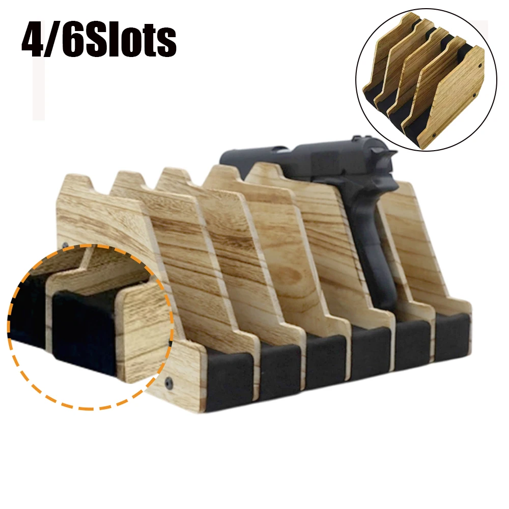 Soporte de pistola de madera con 4/6 ranuras, soporte de exhibición para pistola, estuche de almacenamiento seguro para pistola de madera, soporte de escritorio, organizador de estante para pistola de madera