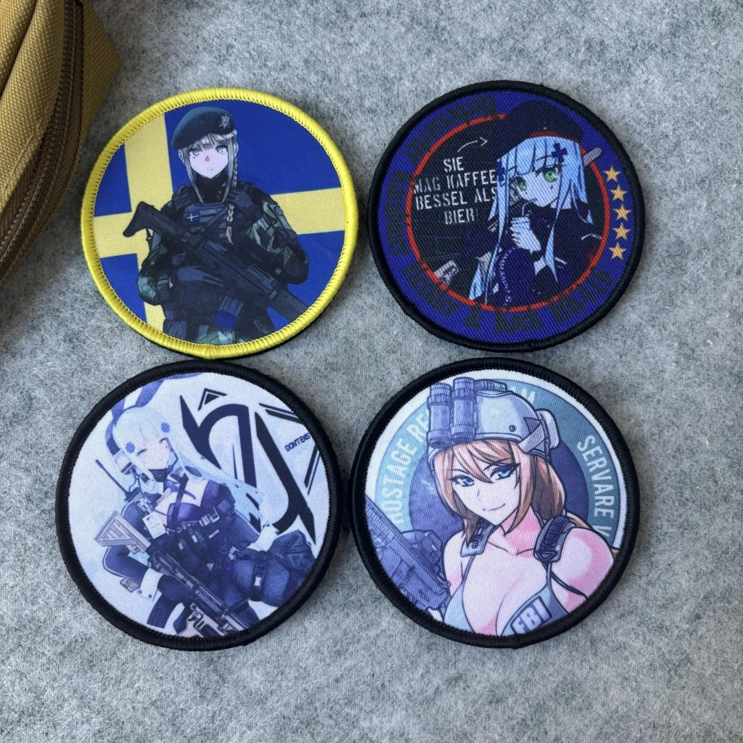 Parche táctico de Chica de Anime para niñas, parches impresos con gancho y bucle, brazalete, insignia de moral militar, mochila, pegatinas para ropa