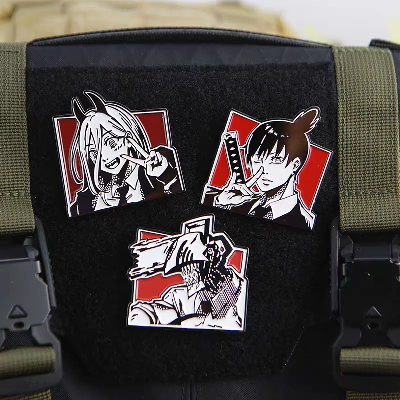 Motosierra hombre Demon Hunter táctico Anime Power parche de Metal brazalete DIY para ropa y mochila con gancho