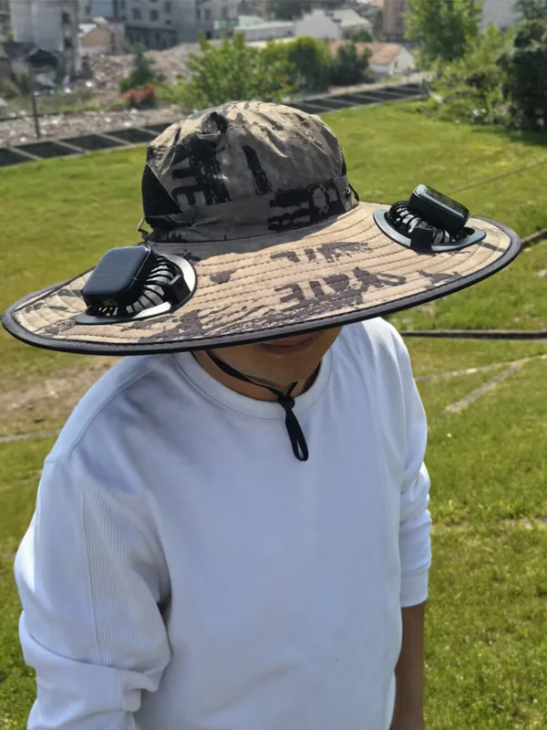 Sombrero protector solar al aire libre de camuflaje con ventiladores con energía solar |   Sombreros de protección UV para unisex, sombrero de sombrilla, sombreros de pescador - imagen 3