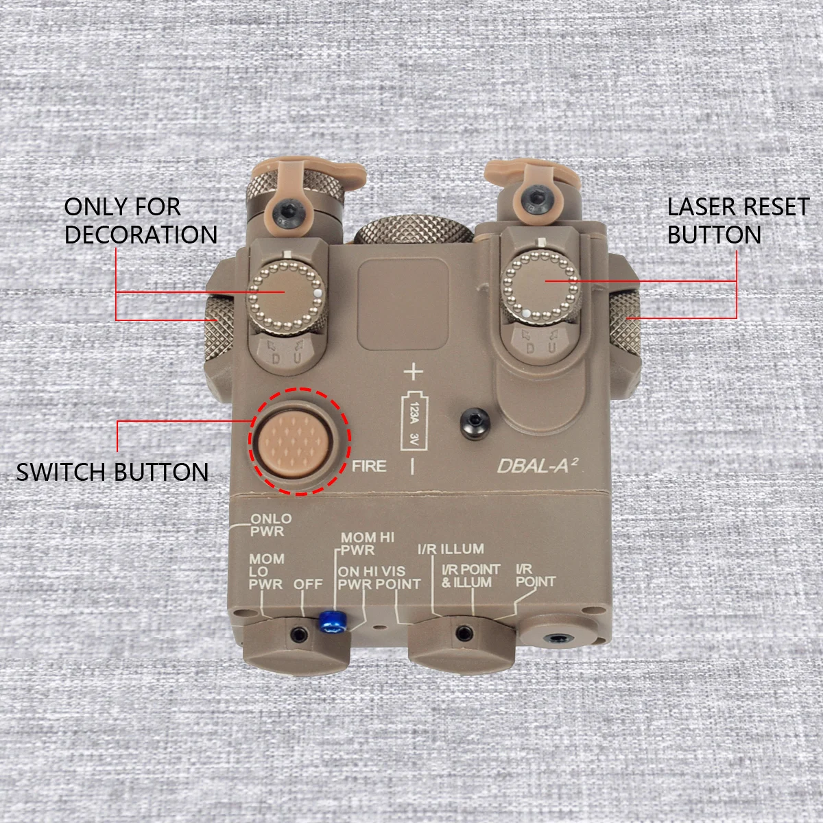Dbal A2 linterna táctica M300 M600 dispositivo de puntería óptica de caza roja y verde accesorios Airsoft aptos para 20 MM PEQ15 NO IR NO STROBE - imagen 5