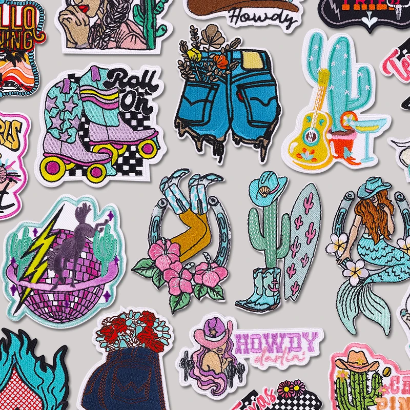 Parche de vaquero de vaquera occidental, parches bordados, botas DIY, parche para sombrero, parches para planchar para ropa, insignias para coser bordadas de dibujos animados