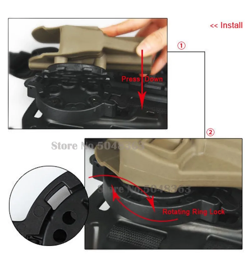 Plataforma Hoslter de pistola táctica, funda de pistola de caza de liberación rápida, sistema adaptador de plataforma Molle Strike, ángulos de 360 grados - imagen 4