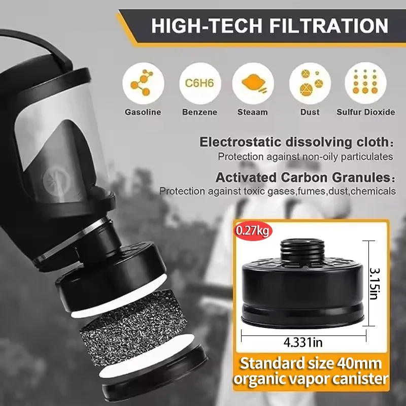 Máscara de gas industrial de cara completa MF14/87 |   Filtro OV de 40 mm para pintura, pulverización de pesticidas, producción química, laboratorios - imagen 4