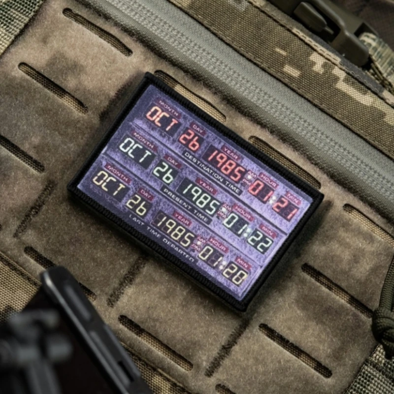 Parche táctico moral con bandera de la máquina del tiempo, insignia de gancho y bucle impresa, brazalete del ejército militar, pegatina decorativa para mochila