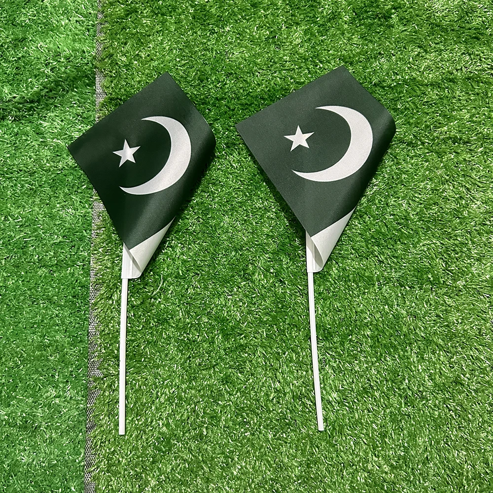 BANDERA DE SKY Bandera ondeante a mano de Pakistán 50/100 Uds 14*21cm banderas nacionales pequeñas de Pakistán con mágicos de plástico - imagen 4