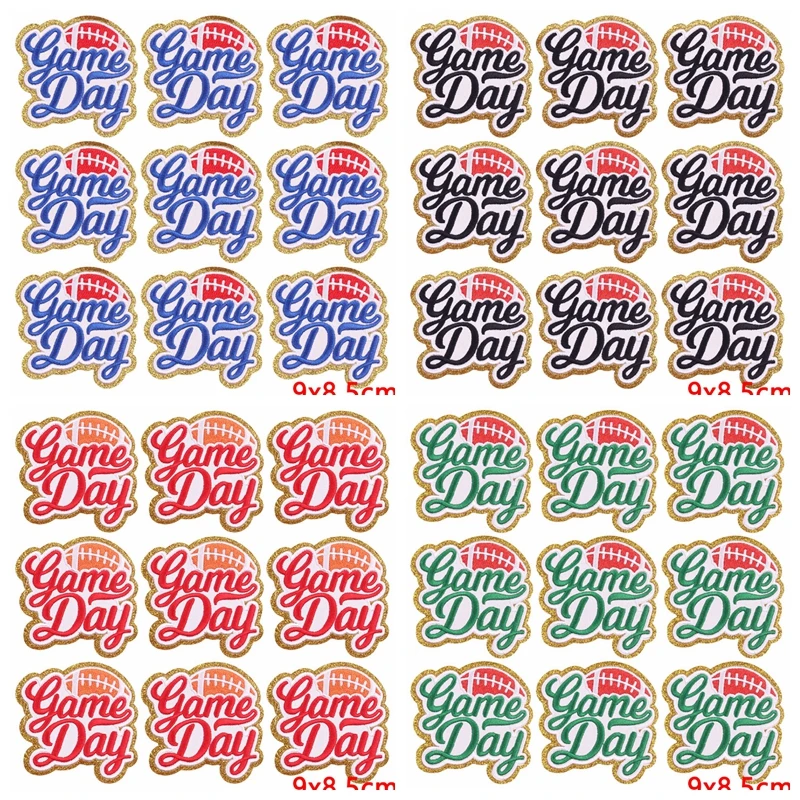 Parches termoadhesivos para planchar en la ropa, parche bordado de letras para el día del juego de fútbol de Rugby, 10 unidades por lote - imagen 2