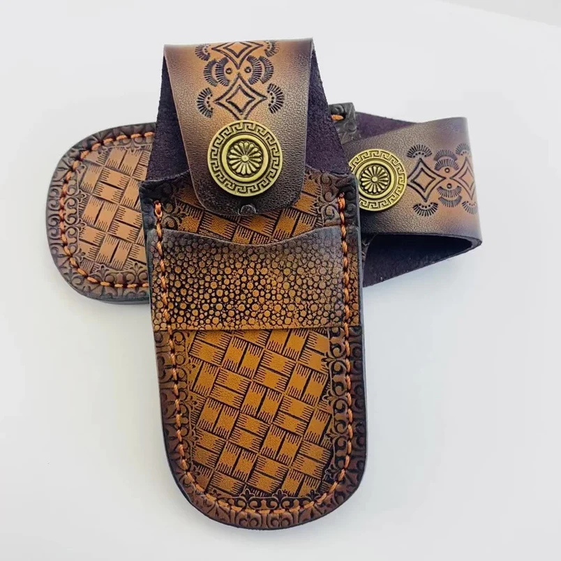 Funda para cuchillo plegable de Material de cuero de vaca Real de longitud completa de 150MM, funda para cuchillos del ejército suizo, funda para vaina, soportes - imagen 4