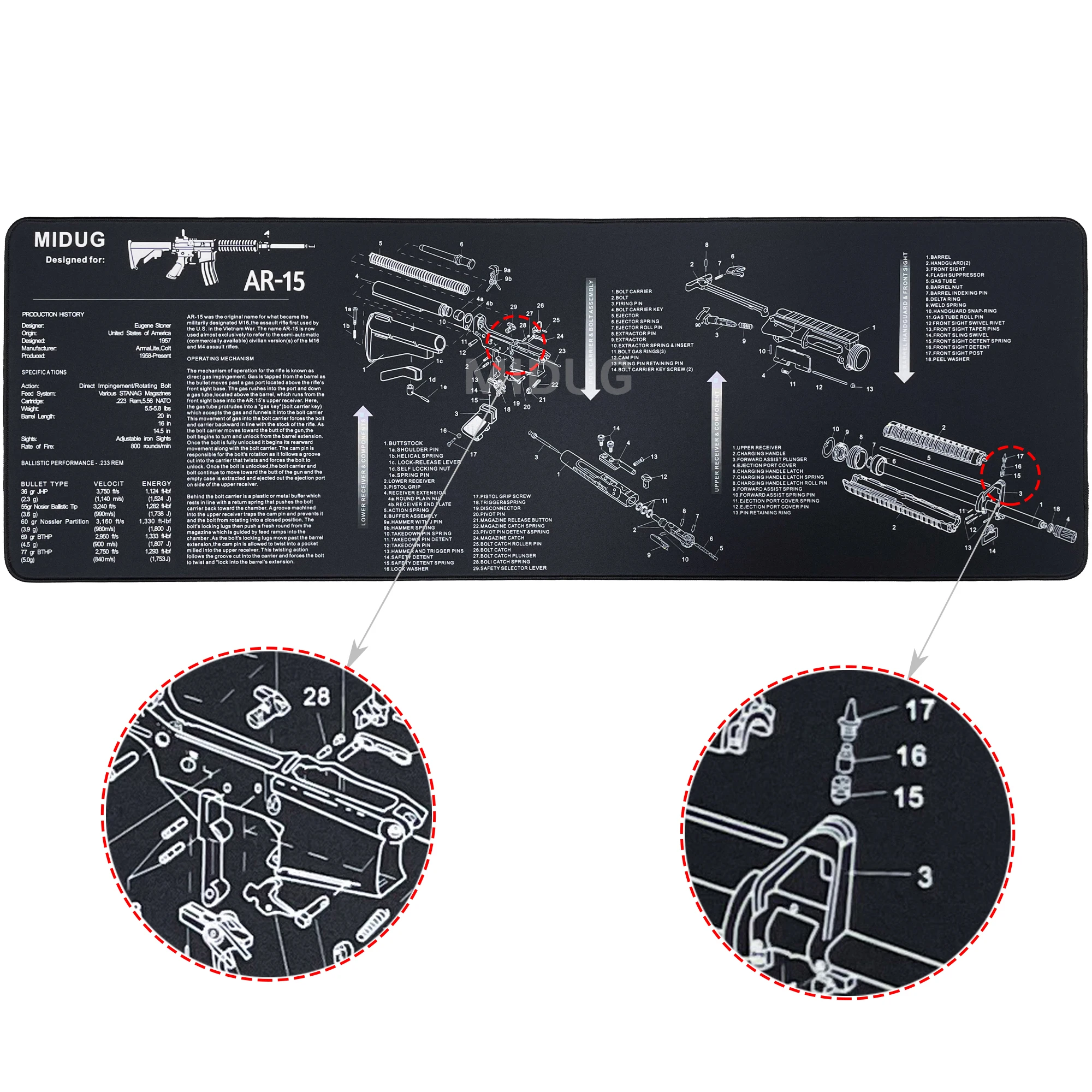 MIDUG-alfombrilla de limpieza para escopeta, almohadilla de limpieza para Rifle, alfombrilla de goma antideslizante para AR-15 AR 15, accesorios de 35X12 pulgadas - imagen 5