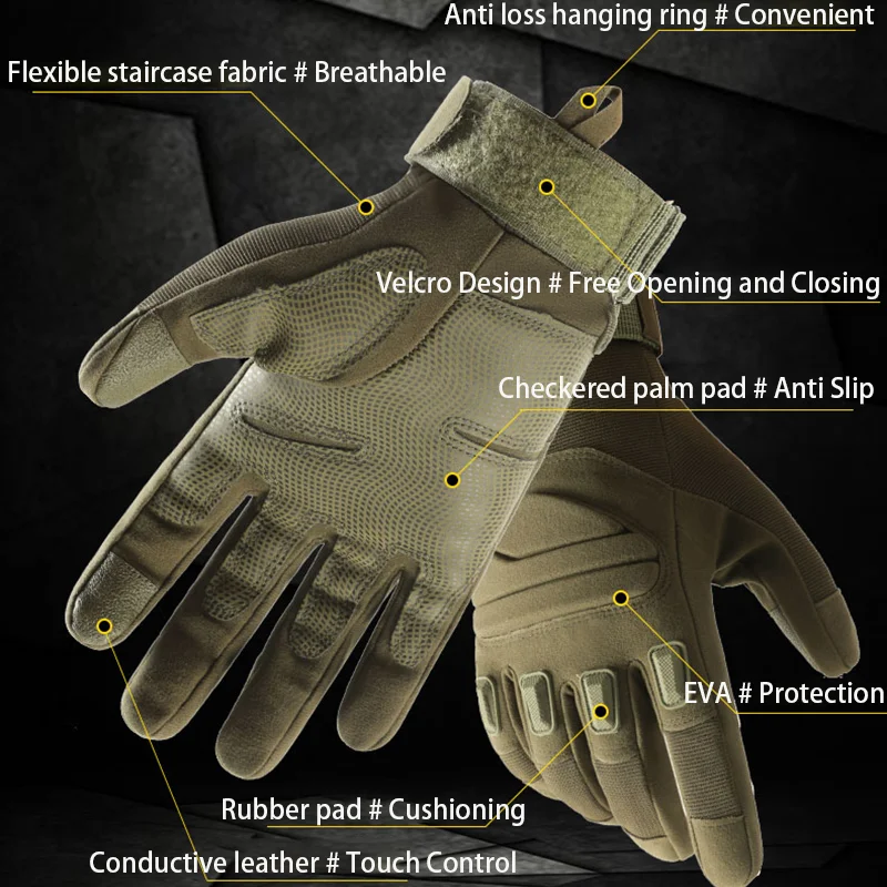 Guantes tácticos de dedo completo para hombre, manoplas militares antideslizantes para bicicleta, Airsoft, deportes al aire libre, tiro de Paintball, ciclismo - imagen 5