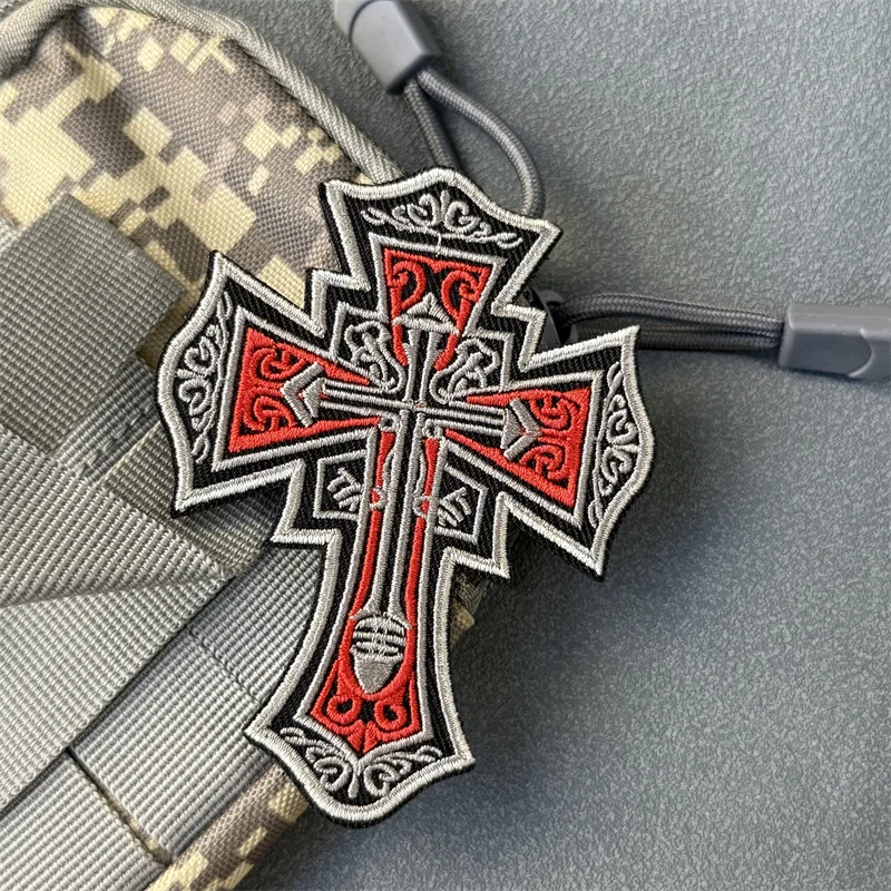 Parche "Templar Cross", insignia de moral táctica, gancho bordado y bucle, mochila, ropa, accesorios decorativos, pegatina, brazalete - imagen 3