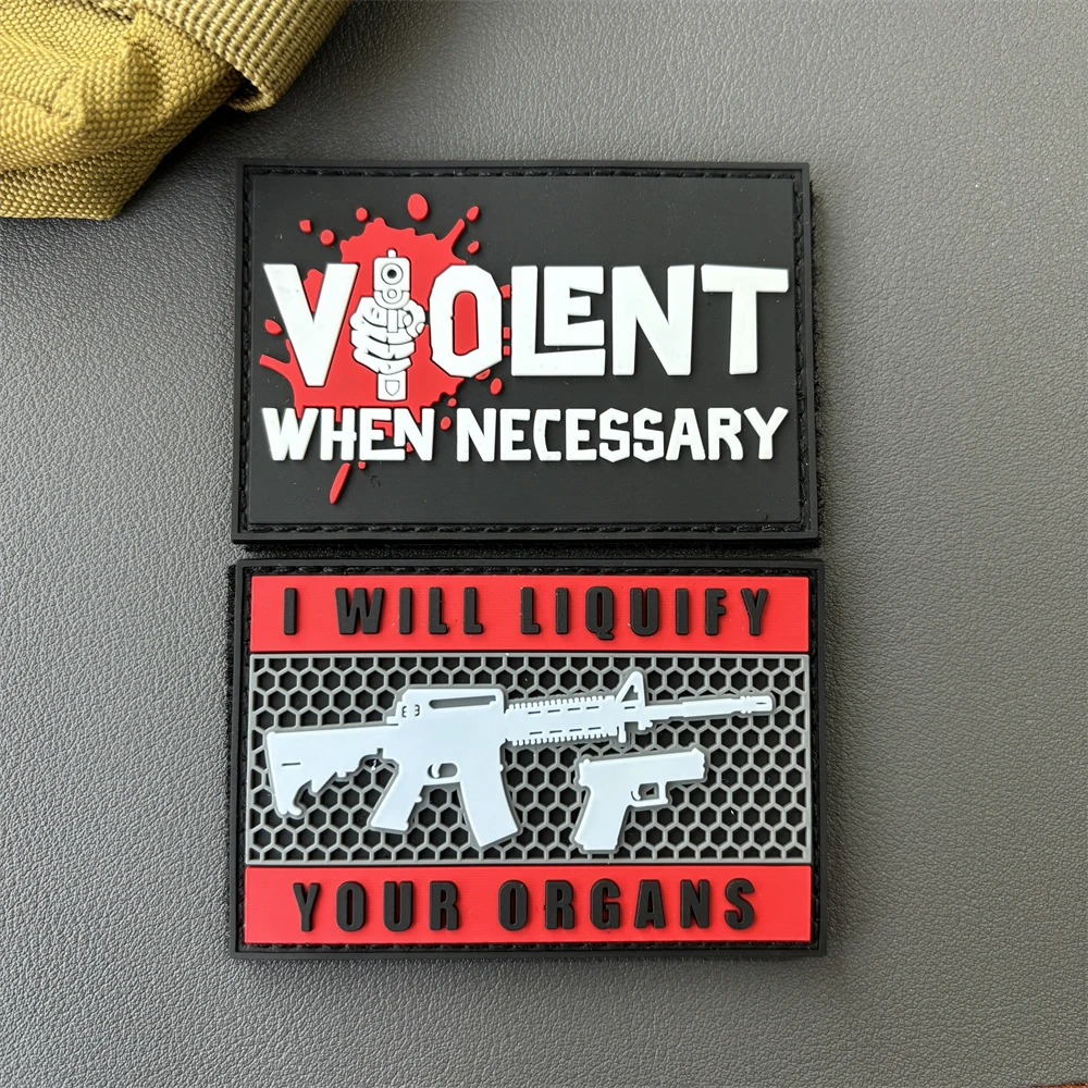 Parche táctico violento cuando sea necesario, Parche de gancho y bucle de PVC, Calavera militar con pistola, insignia de moral, brazalete, mochila, pegatinas para ropa - imagen 3