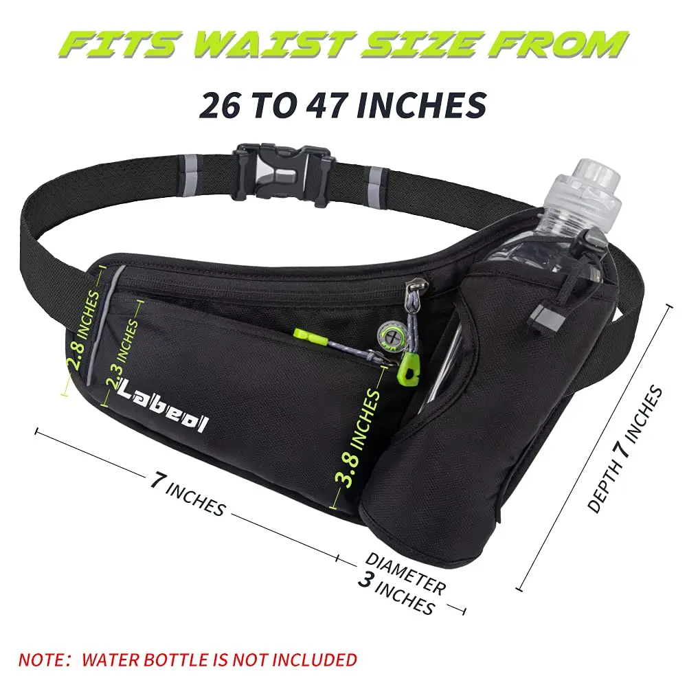 Riñonera Cinturón de hidratación impermeable con portabotellas, riñonera ajustable para correr, senderismo, caminar, andar en bicicleta, negro - imagen 2