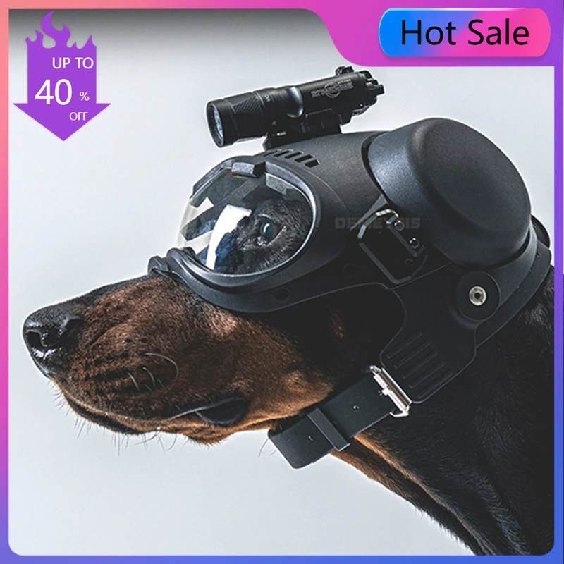 Casco táctico para perros con gafas para perros patrulla, casco para perros grandes, protección para exteriores, cascos protectores para motocicletas y mascotas