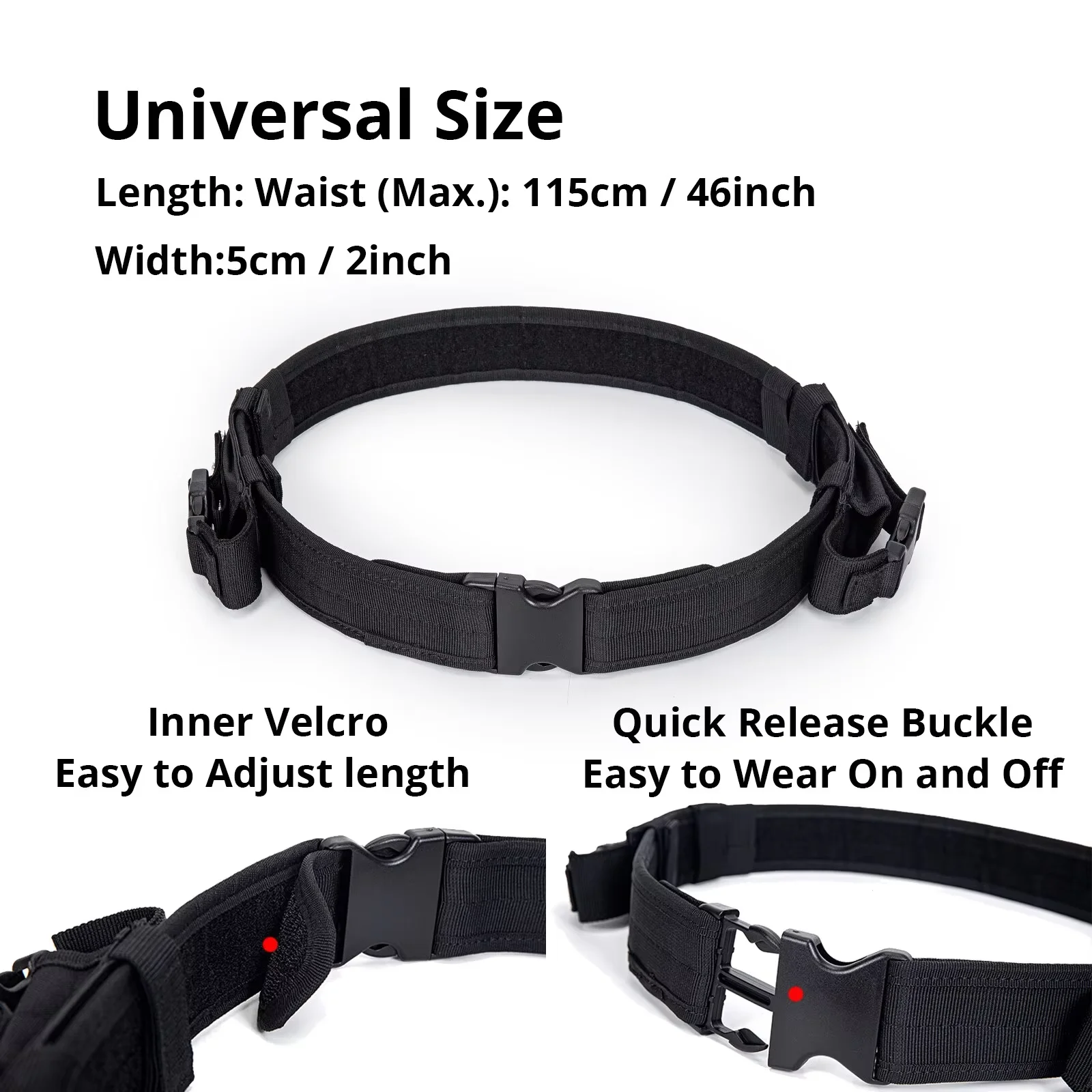 Soporte de cintura táctico Cinturones de trabajo de nailon duraderos Cinturón de utilidad de seguridad con dos bolsas para revistas de 9 mm - imagen 5