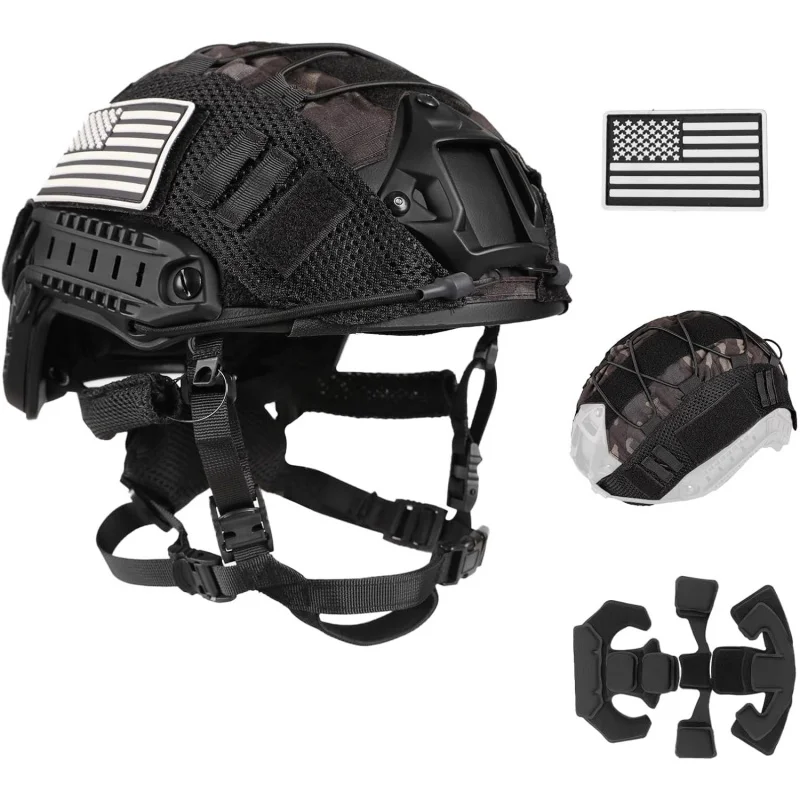 Casco Protector Táctico FAST Casco Táctico Ajustable con Bolsa para Batería y Cubierta para Airsoft, Cosplay, Equipo Militar - imagen 2