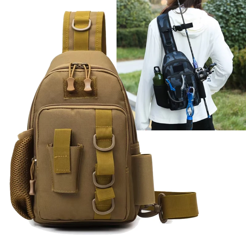 Bolsa de pecho de pesca táctica, almacenamiento grande para deportes al aire libre, escalada, senderismo, Camping, bolsa de pesca con soporte para caña, riñonera con señuelo Molle - imagen 3