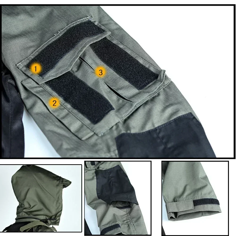 Camisa de combate de manga larga para hombre, camisas tácticas Ripstop con cremallera 1/4, camiseta de camuflaje Softair azul marino, ropa de trabajo resistente al desgaste - imagen 3