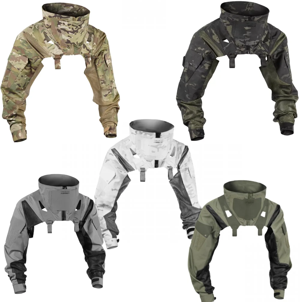 Traje de combate multifuncional con mangas funcionales, mangas para brazos y protección para el cuello.