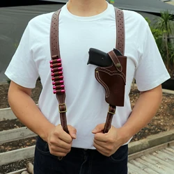 Tourbon Funda Pistola Cuero Ajustable Hombro Porta Cartuchos Marrón