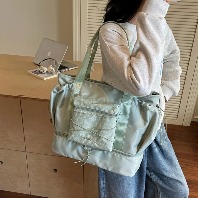 Bolsa de mano para gimnasio y Fitness, bolso para deportes al aire libre, Yoga, zapatos, bolsillo, bolsa húmeda seca, entrenamiento, universidad, portátil, libros, bolso de hombro con cordón - imagen 3