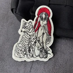 Parche bordado táctico "capucha roja y lobo", insignias de moral para ropa, parches militares con gancho, pegatinas para mochila