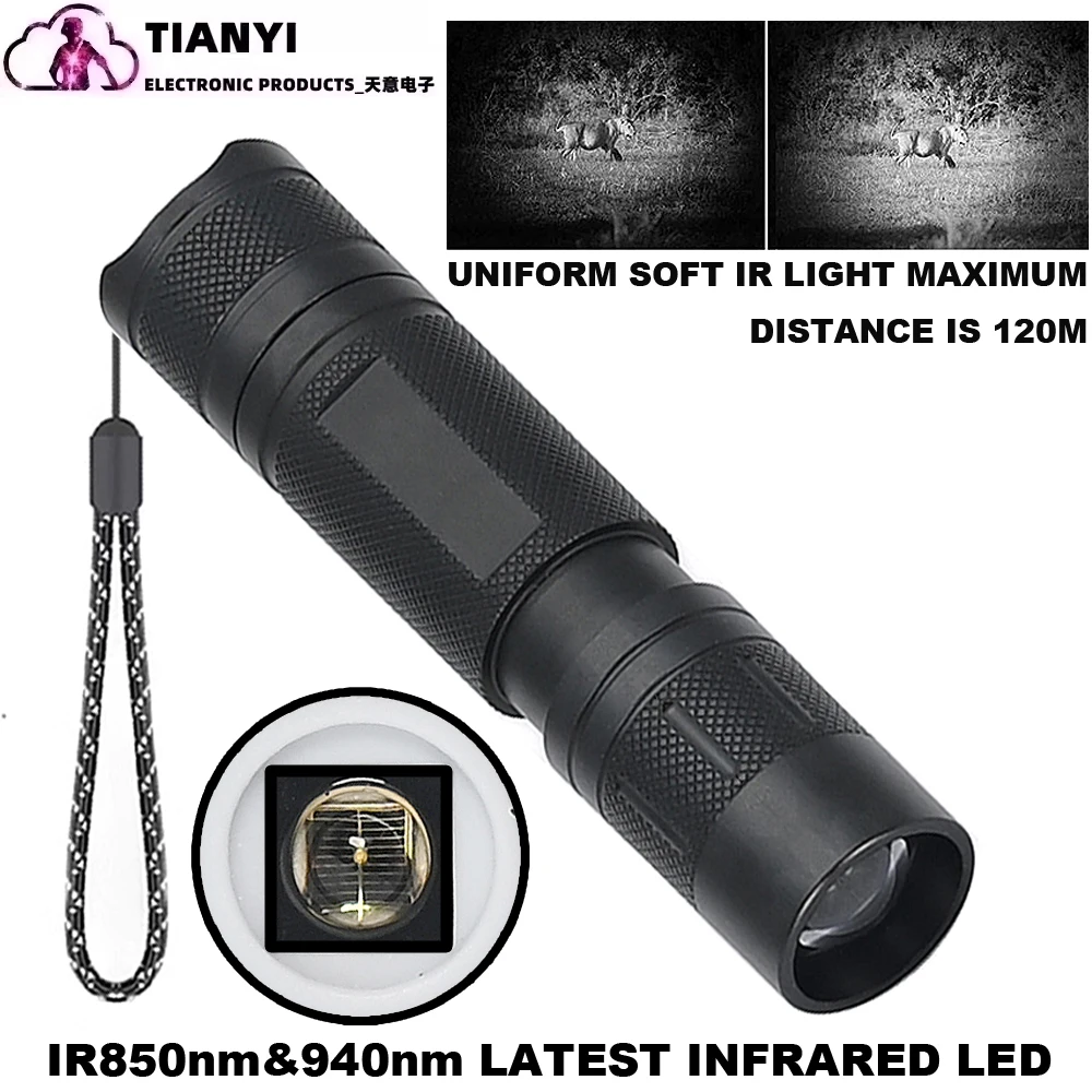 Linterna IR 300-500m enfoque con zoom 850nm LED lámpara de radiación infrarroja antorcha de visión nocturna linterna de caza - imagen 2