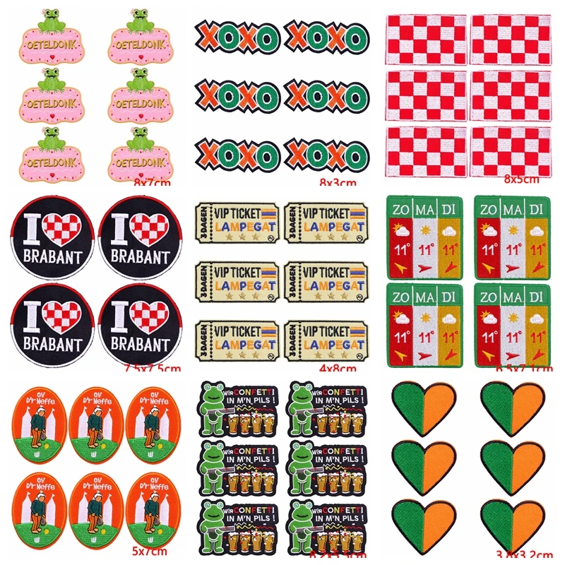 10 unids/lote, venta al por mayor, parches para planchar Oeteldonk de Países Bajos Eindhoven para ropa, parches bordados de Carnaval holandés en la ropa