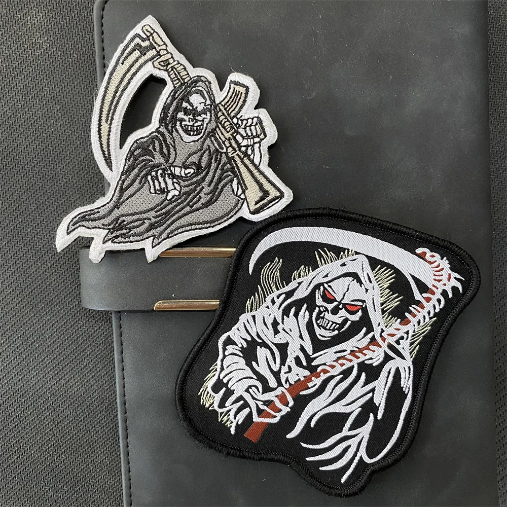 Parches de gancho y bucle bordados de Grim Reaper, pegatina de mochila táctica, insignia de moral, brazalete, emblema militar - imagen 3