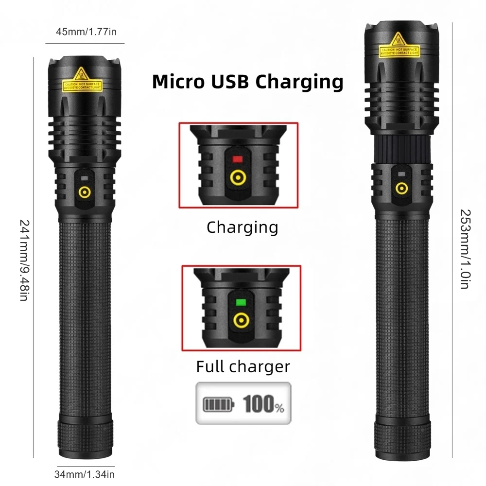 Linterna LED de alta potencia con Zoom XHP90 de 5000 lúmenes, carga USB, antorcha para exteriores, caza, Camping, patrulla de pesca, lámpara de iluminación potente - imagen 2
