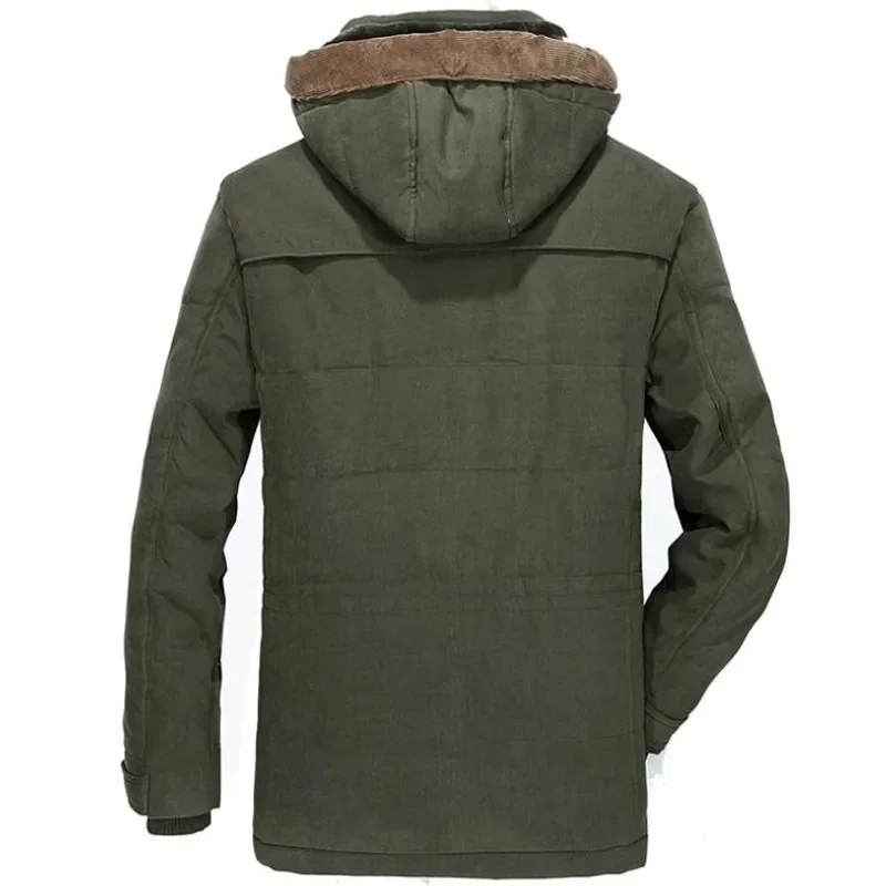 Chaquetas de invierno para hombre, chaqueta cálida de lana gruesa de terciopelo con múltiples bolsillos, abrigos con capucha para hombre, Parkas militares de talla grande 5XL 6XL - imagen 5