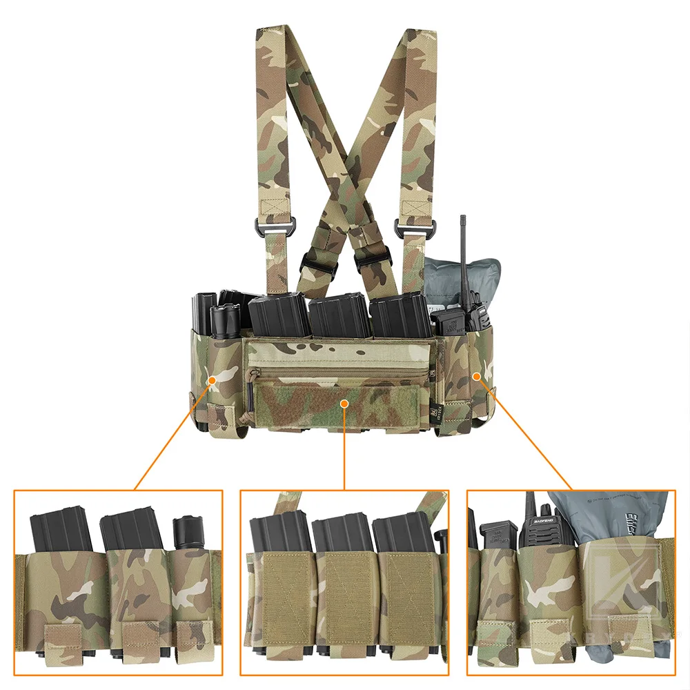 KRYDEX-plataforma de pecho táctica lista para llevar, faja elástica de baja visibilidad, bolsa Mag de 5,56mm y 9mm, chaleco para el pecho, bolsa adhesiva para dulces GP - imagen 2