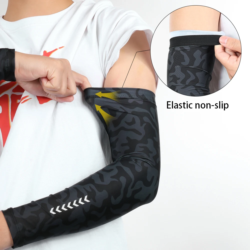 Mangas de compresión de seda de hielo para hombre, calentadores de brazo para ciclismo, voleibol, correr, baloncesto, bicicleta, deporte, protección UV, Verano - imagen 4
