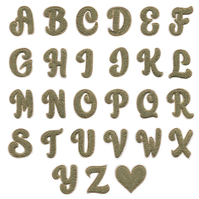 Letras bordadas de toalla verde, pegatinas de nombre para planchar, parches del alfabeto, bolsas de ropa para niños, accesorio de aplique de insignia de nombre Diy