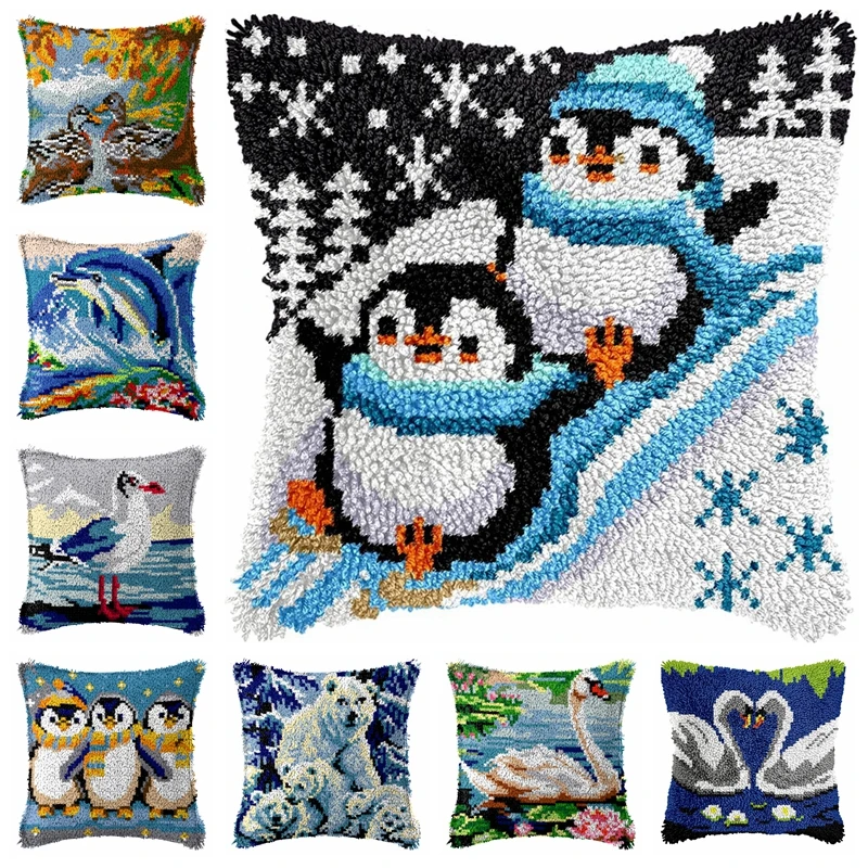 Paquete de botones de animales árticos Smyrna, Kit de almohada, diseño de pingüino, oso Polar, gancho de pestillo, regalo hecho a mano, paquete de almohada con nudo, rejilla DIY - imagen 2
