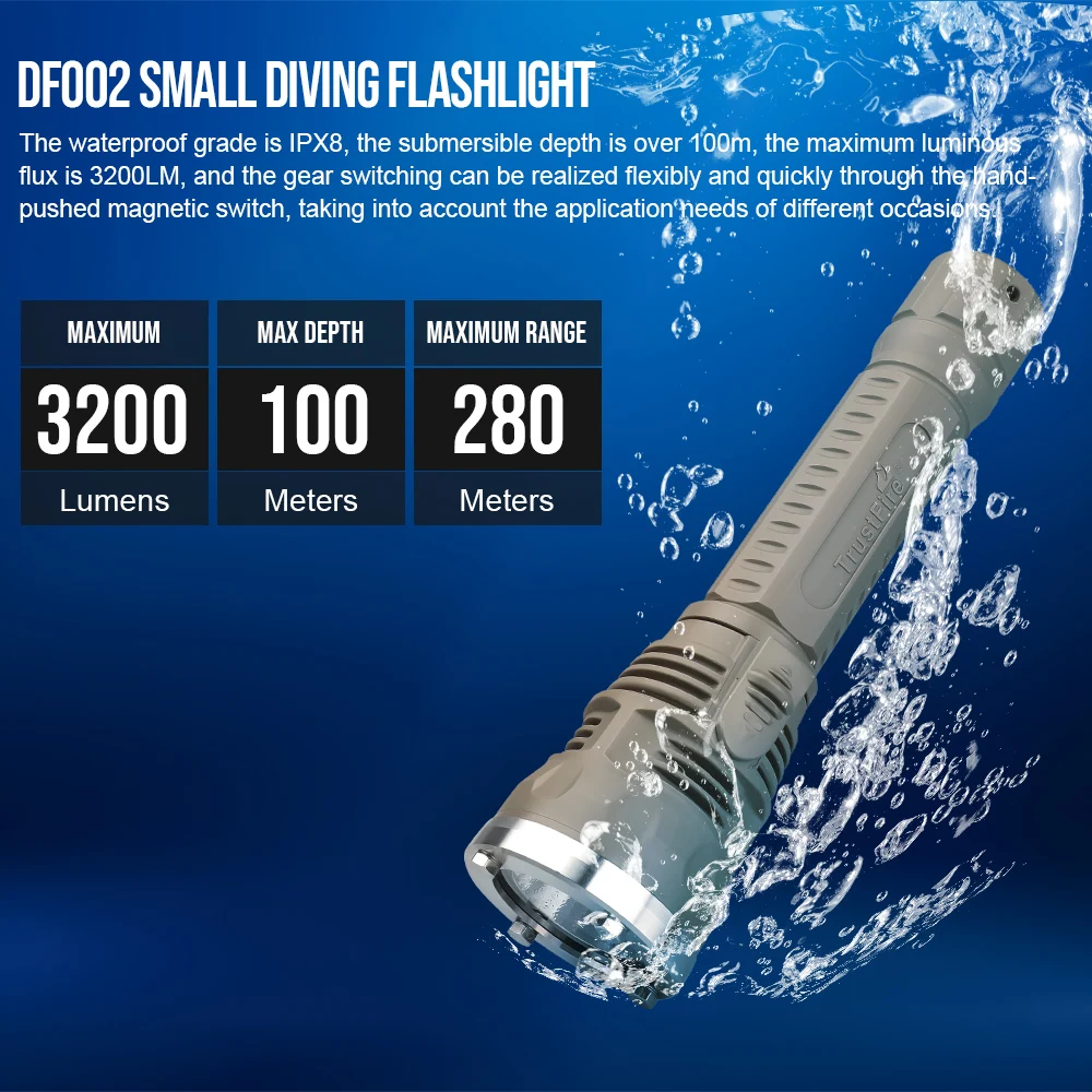 TrustFire-luz de buceo DF002, 3200 lúmenes, batería 26650, linterna LED de buceo recargable por Usb, profundidad 50 metros, lámpara impermeable - imagen 3