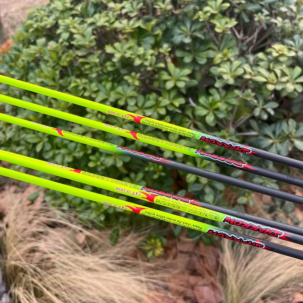 12 Uds tiro con arco Spine500 flecha de carbono puro paletas de plumas de pavo rectitud +/- 0,006 "arco compuesto recurvo objetivo de tiro de caza - imagen 3